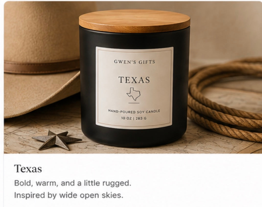 Texas Sky Luxury Candle | Amber & Cedar Soy Candle | Gwen’s Gifts